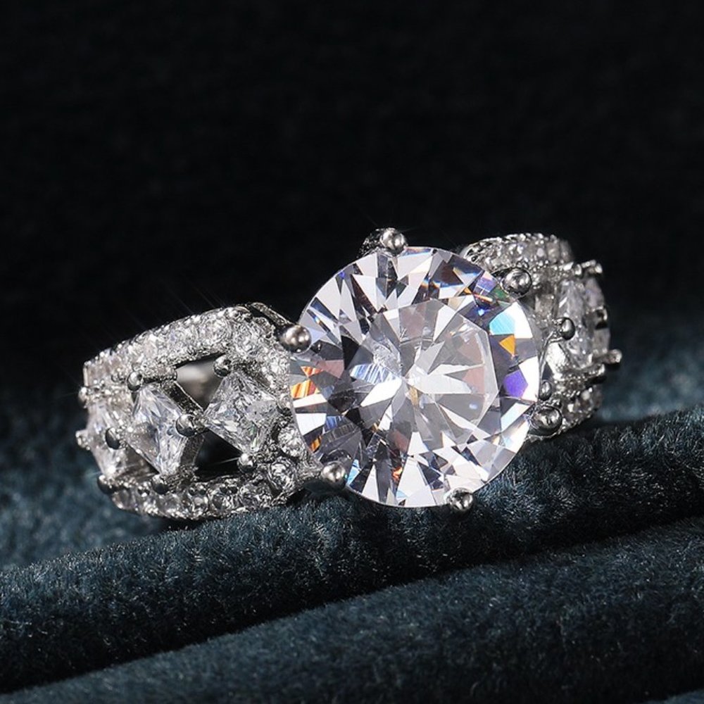 💍Beautiful Hollow Luxury CZ Silver Wedding Promise Ring for Women, K787 - Picture 5 of 9